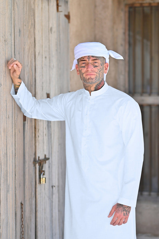 Mens White Cashmere Wool Bahraini Thobe