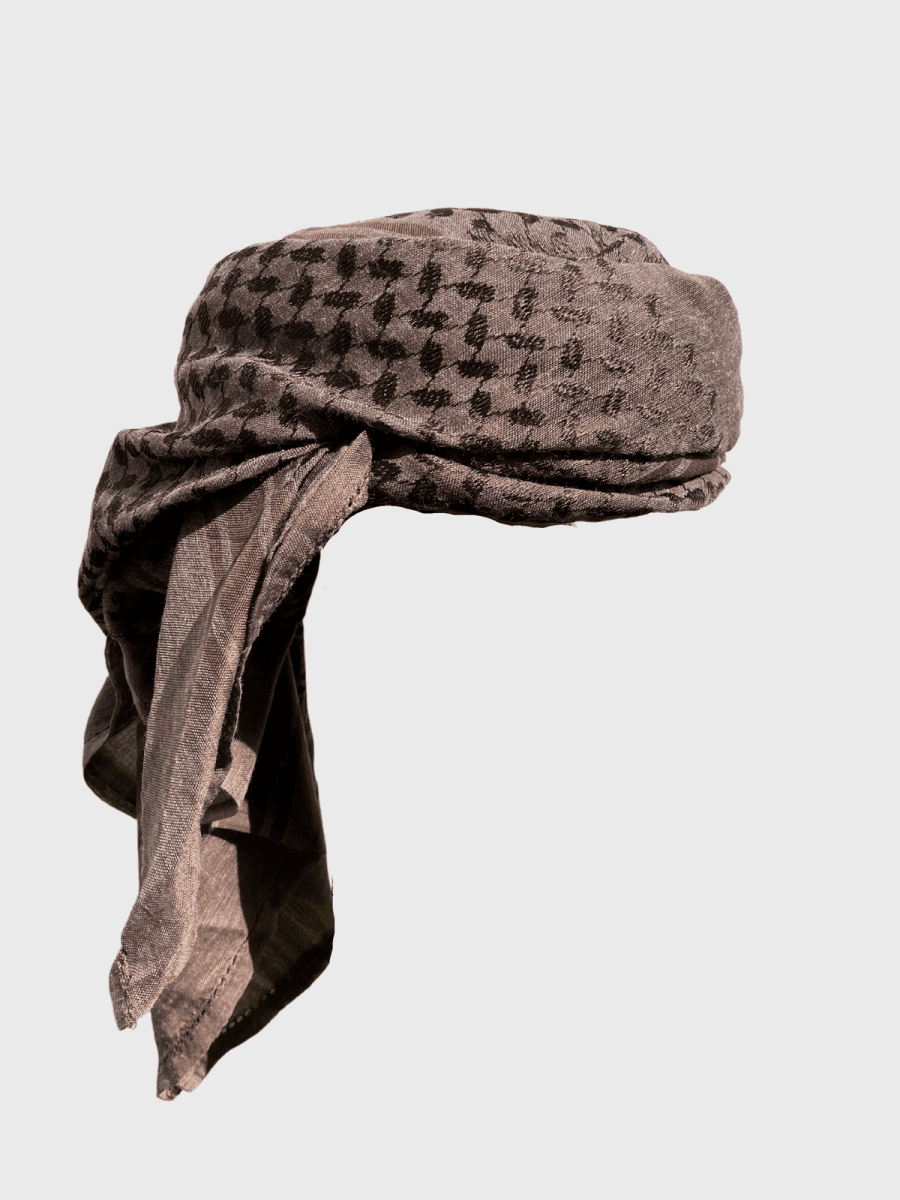Mens Ready Made Brown Arab Hat Shemagh Keffiyeh Scarf Head Wrap