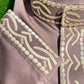 Mens Taupe Kuwaiti Thobe with Gold Embroidery