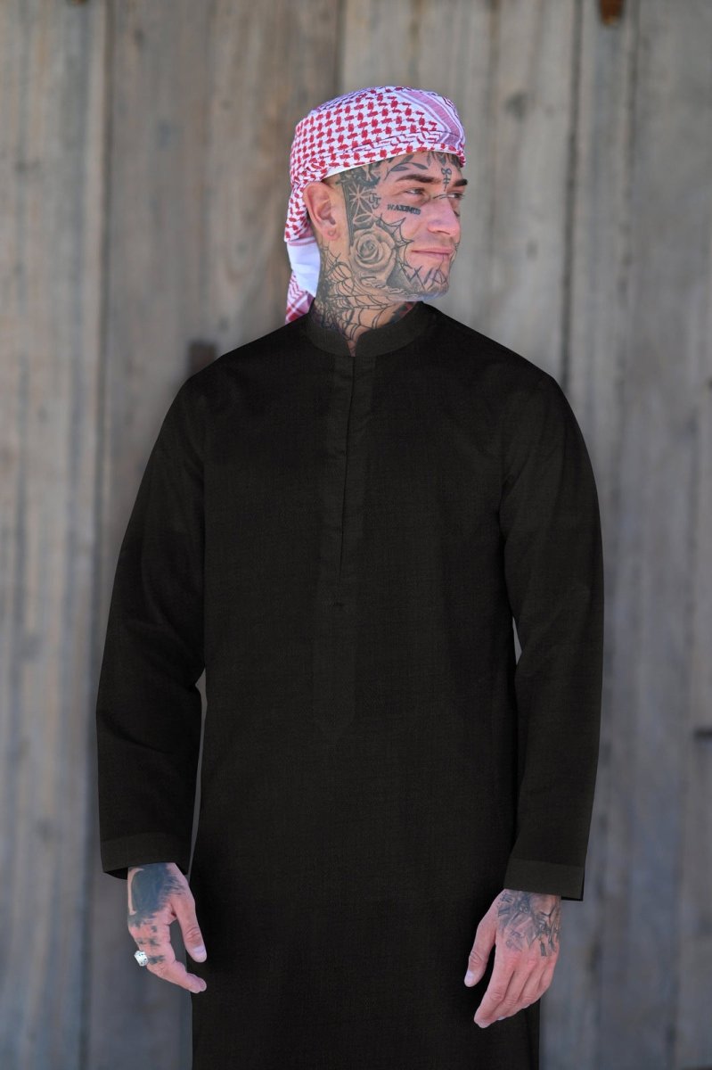 Mens Black Cashmere Wool Bahraini Thobe