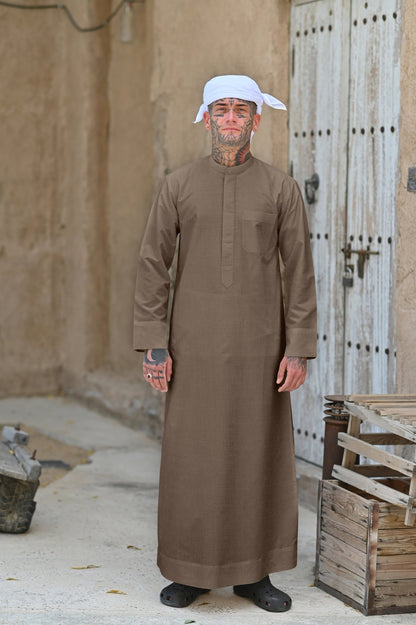 Mens Charcoal Brown Cashmere Wool Kuwaiti Thobe