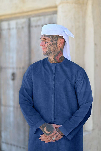 Mens Ocean Blue Cashmere Wool Emirati Thobe