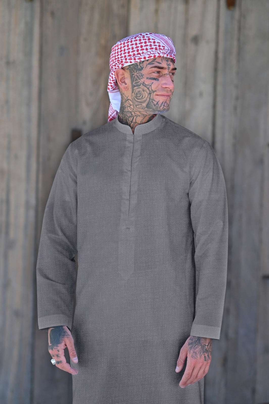 Mens Grey Cashmere Wool Bahraini Thobe