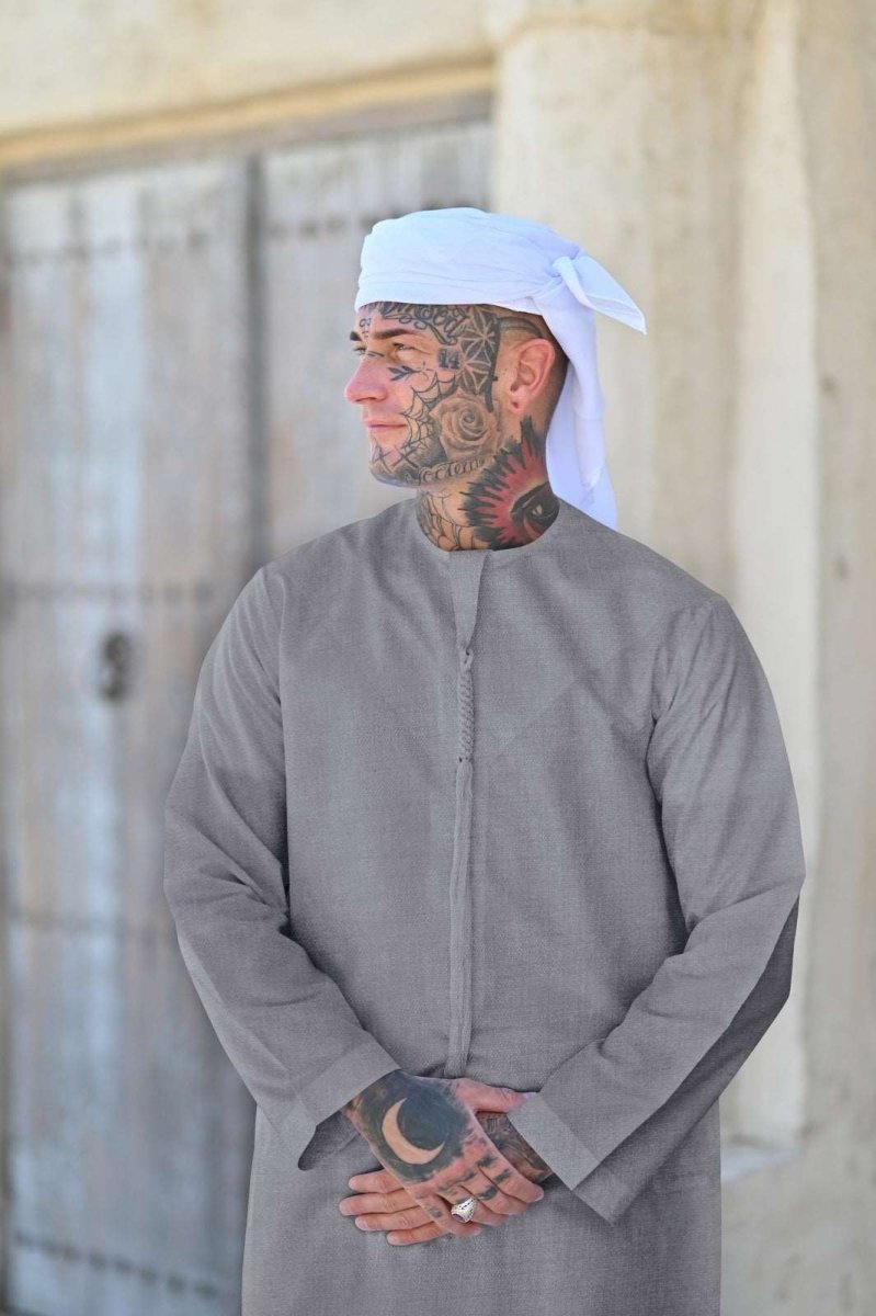 Grey Cashmere Wool Emirati Mens Thobe (Mens Jubbah) Winter Thobe