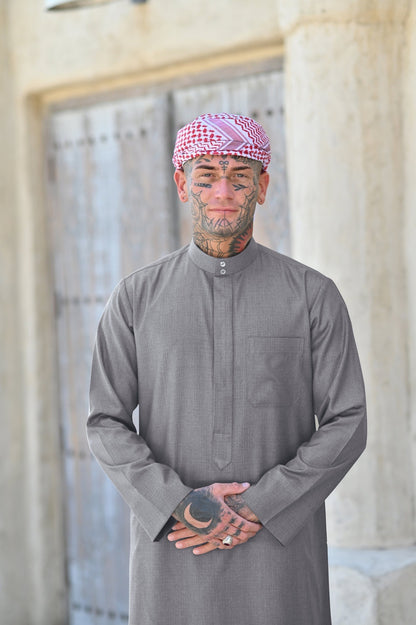 Mens Grey Cashmere Wool Saudi Thobe