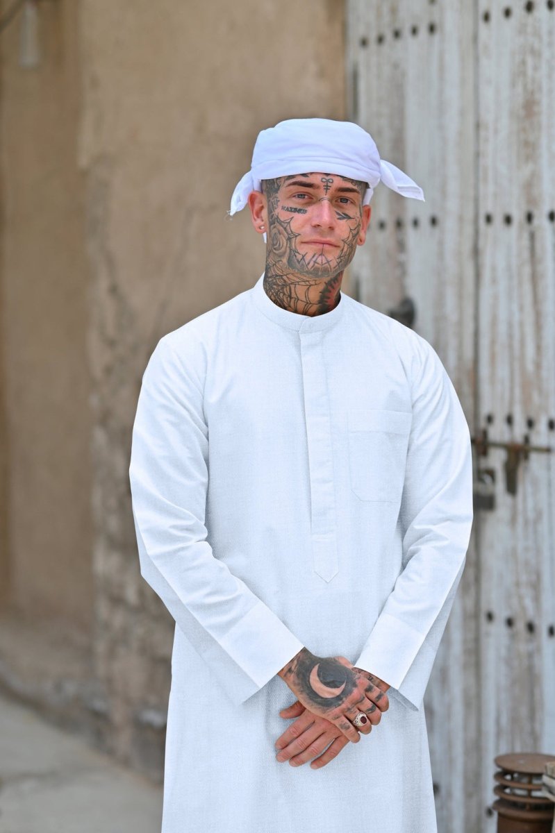 Mens White Cashmere Wool Kuwaiti Thobe