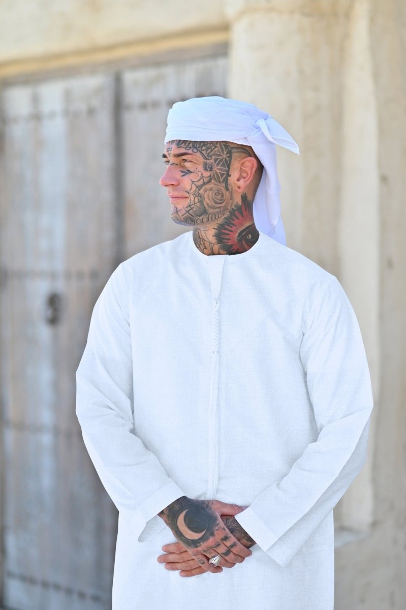 Mens White Cashmere Wool Emirati Thobe