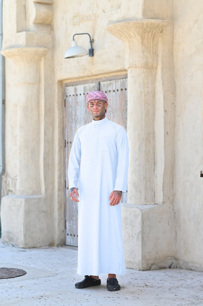 Mens White Cashmere Wool Saudi Thobe