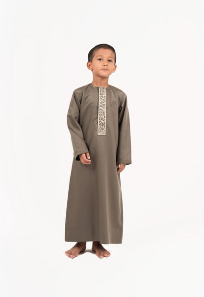 Kids Emerald Emirati Thobe with Gold Calligraphy Jubba Thobes