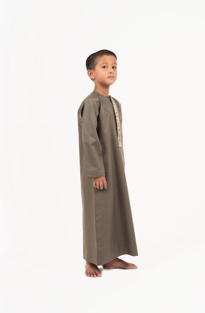 Kids Emerald Emirati Thobe with Gold Calligraphy Jubba Thobes