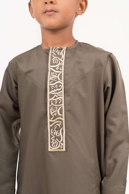 Kids Emerald Emirati Thobe with Gold Calligraphy Jubba Thobes