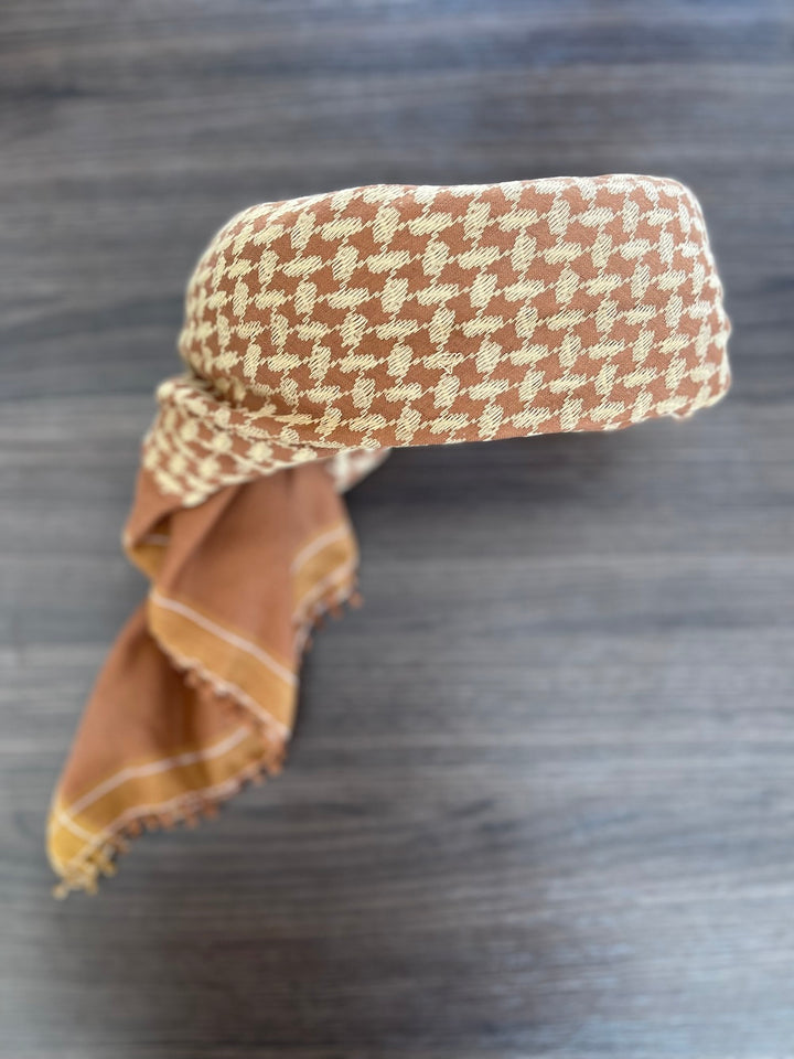 Chapeau arabe prêt à l'emploi pour hommes en bronze et caramel Keffiyeh