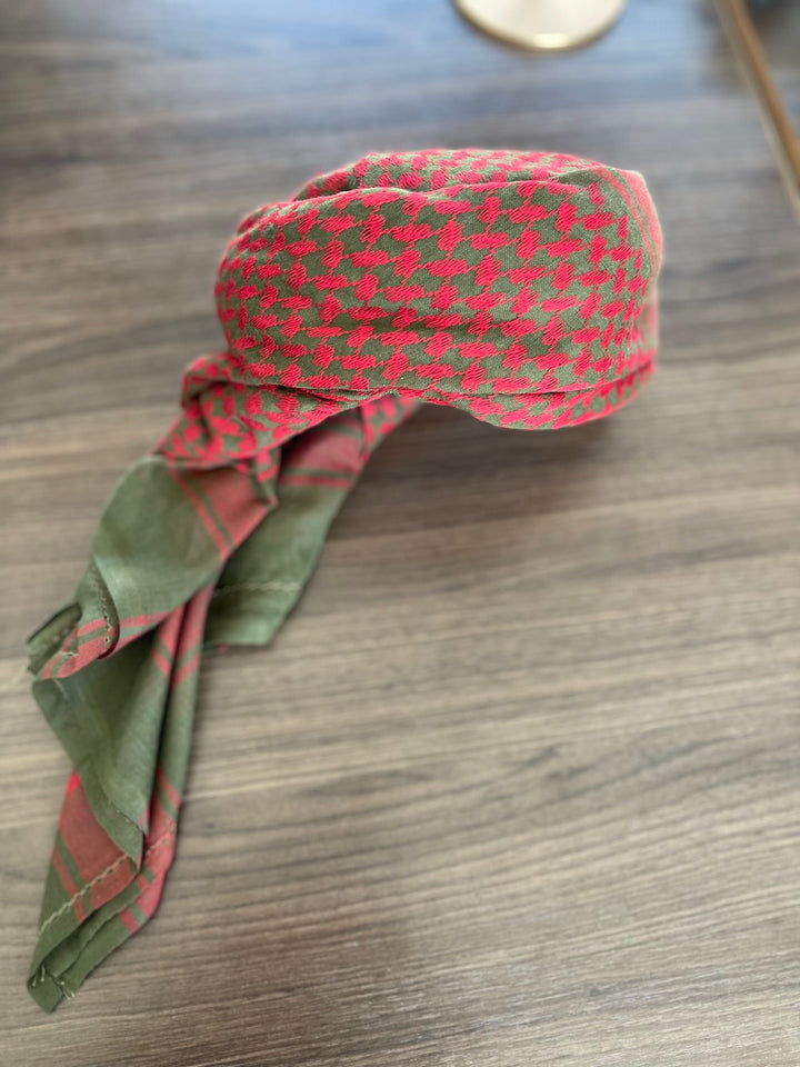 Chapeau arabe rouge et vert prêt à l'emploi pour hommes Keffiyeh
