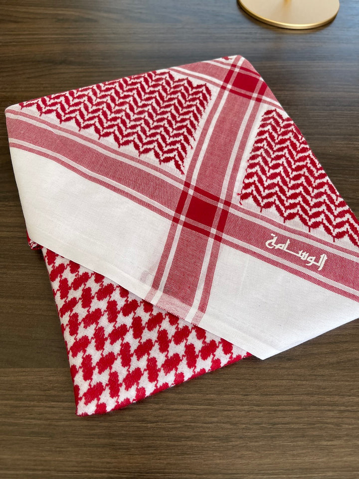 Red and White Unisex Luxury Shemagh Keffiyeh Scarf 100% Cotton Soft Weave