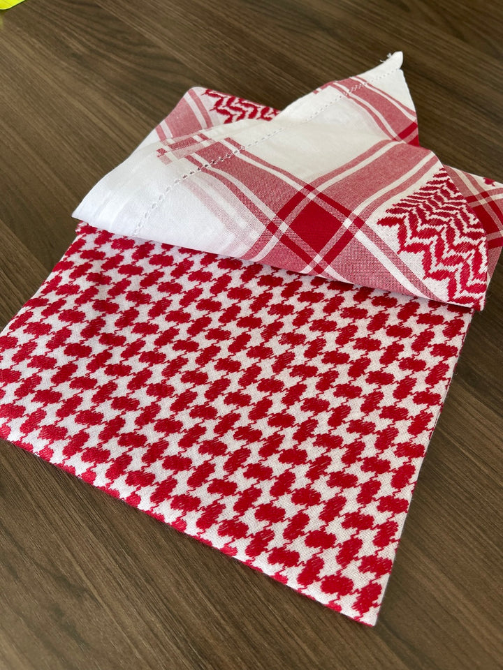 Red and White Unisex Luxury Shemagh Keffiyeh Scarf 100% Cotton Soft Weave