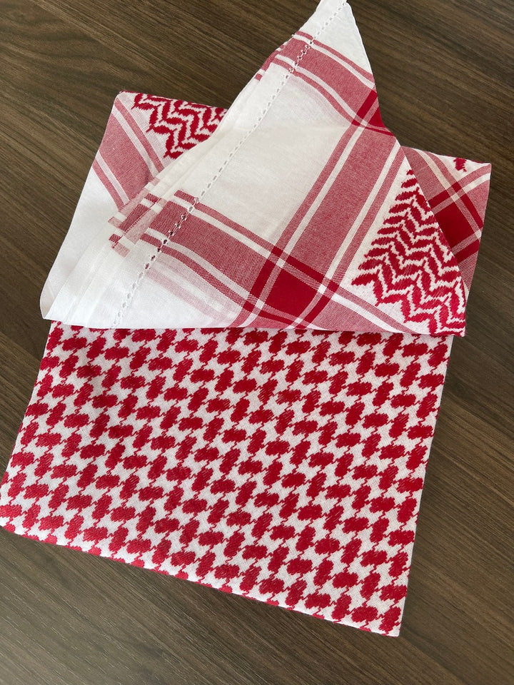 Red and White Unisex Luxury Shemagh Keffiyeh Scarf 100% Cotton Soft Weave