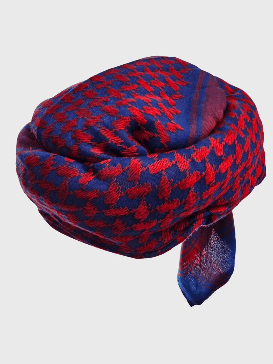 Mens Ready Made Red & Blue Arab Hat Shemagh Keffiyeh