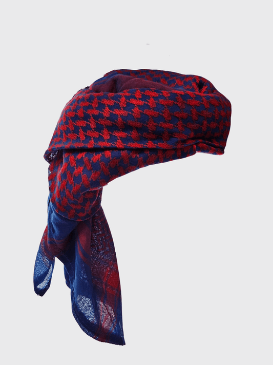 Mens Ready Made Red & Blue Arab Hat Shemagh