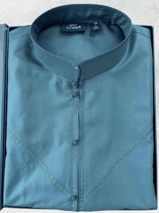 Mens Teal Bahraini Thobe with Embroidery