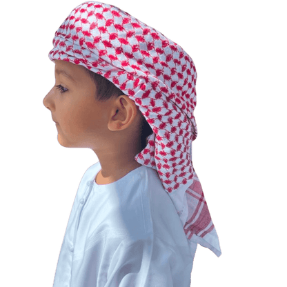 Kids Ready Made Red & White Arab Hat Shemagh Keffiyeh