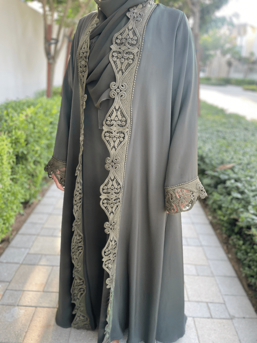 Forest Green Lace Abaya Dress