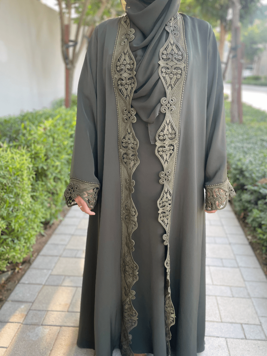 Forest Green Lace Abaya Dress