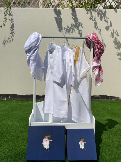 Deluxe Baby Boy Thobe Gift Set | White Bisht 0-12 Months - 4 Items