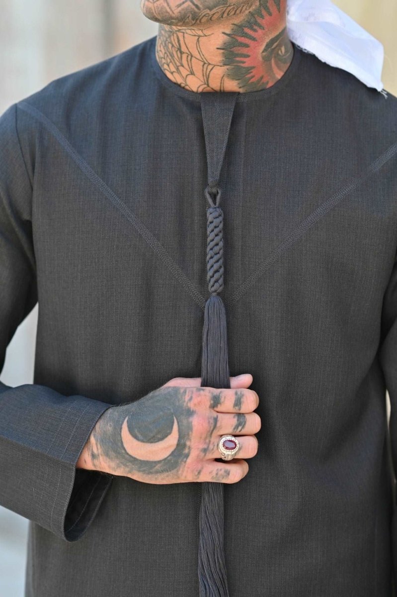 Mens Black Cashmere Wool Emirati Thobe