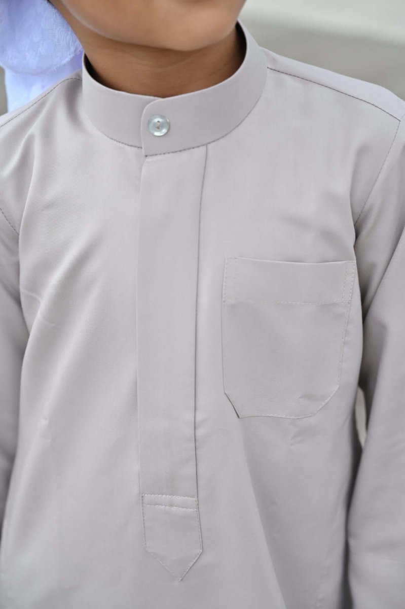 Kids Light Grey Kuwaiti Jubba Thobe