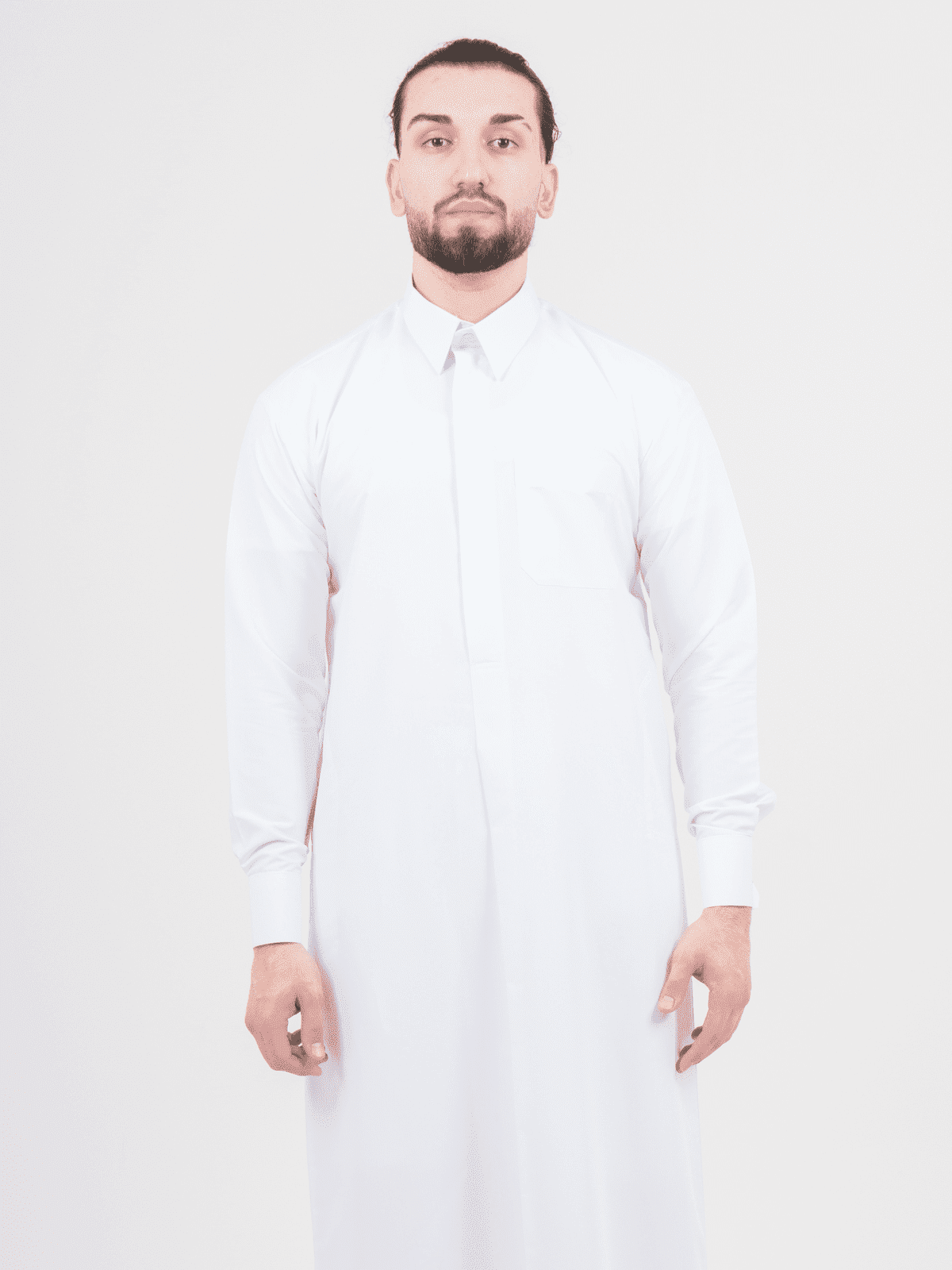 Mens White Cashmere Wool Qatari Thobe Pleat | Thawb | Dishdasha |Jubba