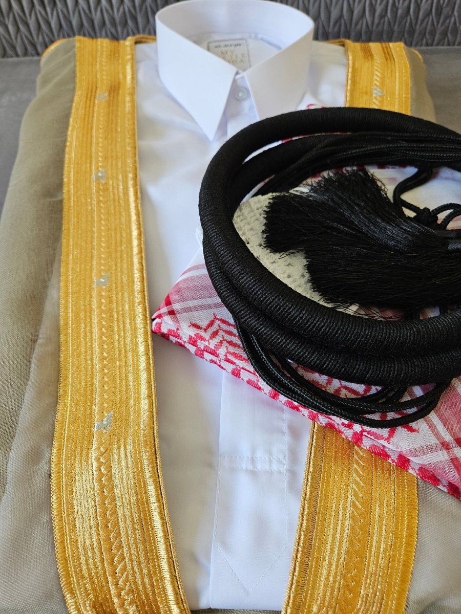 Qatari Full Names Mens Qatari Thobe 5 Pcs Set (White Shemagh) - Nikah, Weddings, Special ...