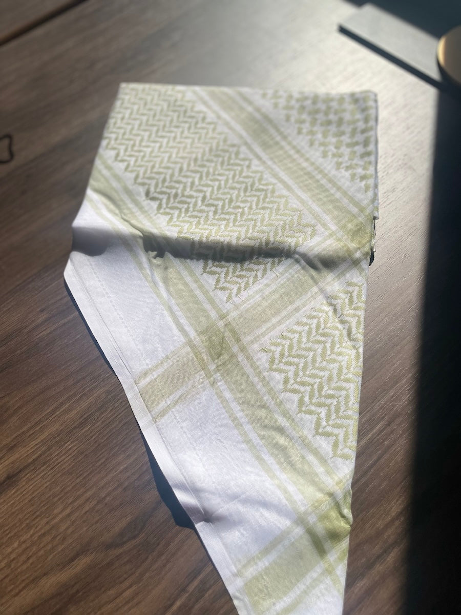 Soft Lime Green and White Unisex Luxury Shemagh Keffiyeh Scarf