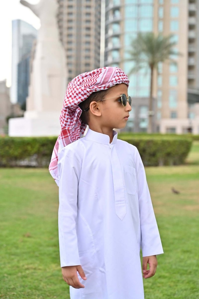 White Abadi Kids Jubba Thobe Dishdasha Jalabiya Qamis for