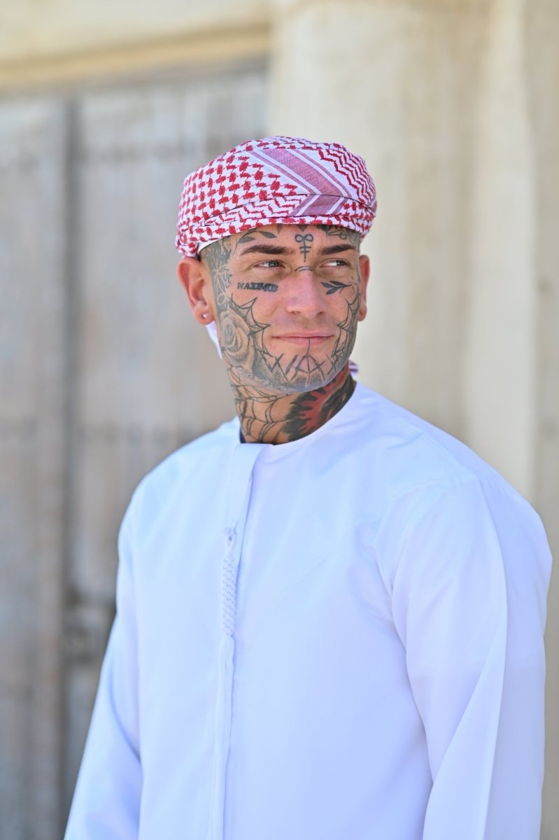 Mens Ready Made Red & White Arab Hat Shemagh Keffiyeh