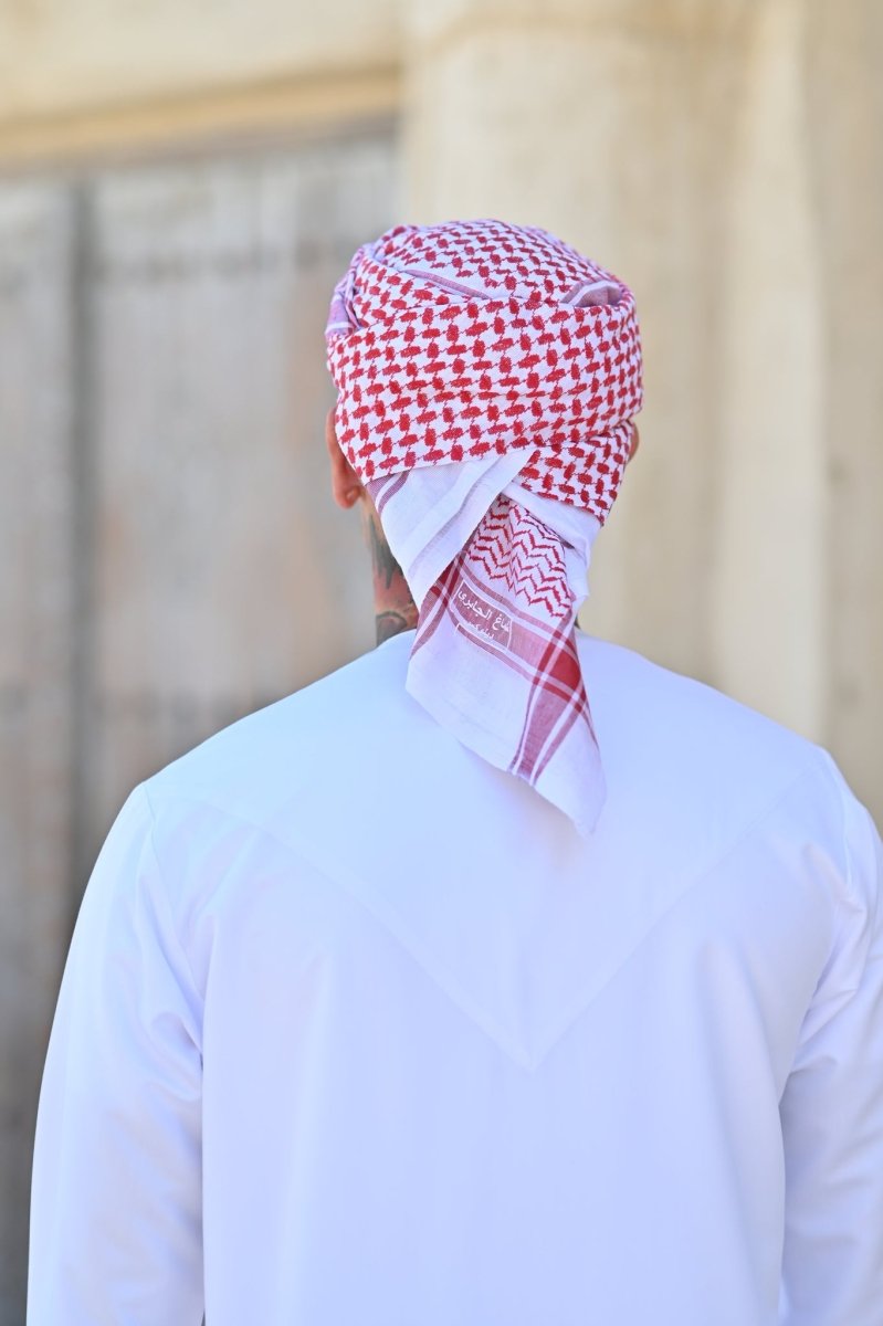 Mens Ready Made Red & White Arab Hat Shemagh Keffiyeh