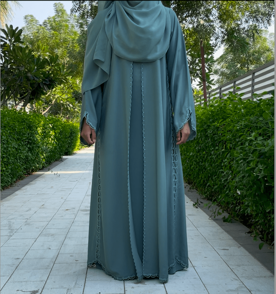 mint green abaya dress Mireya Open Abaya & Hijab Set 1048 Mint Green, XL
